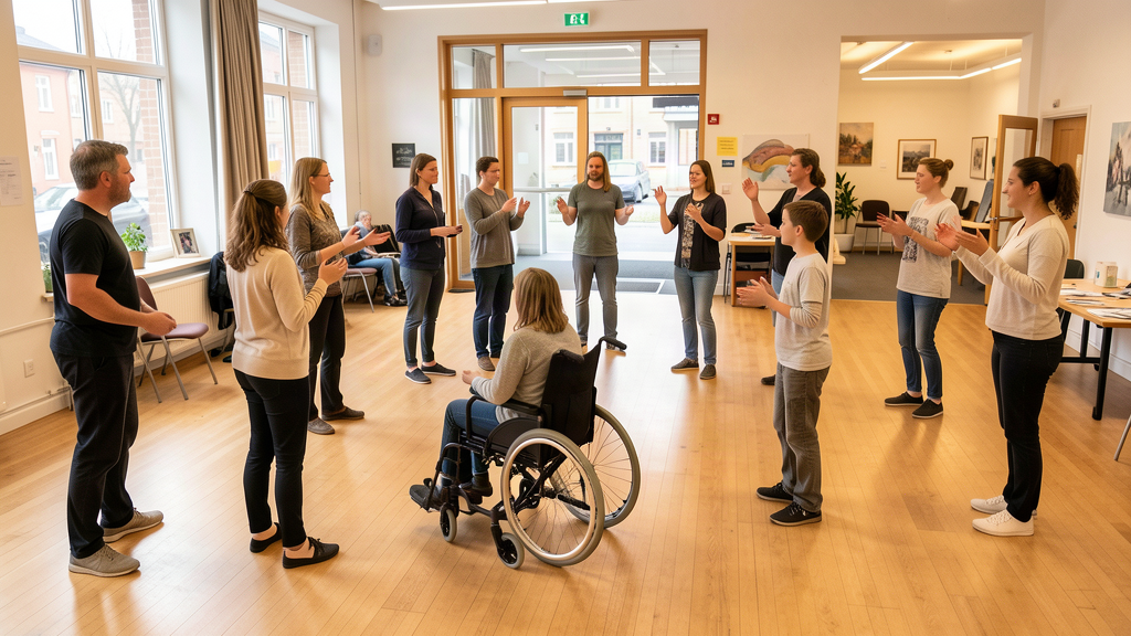 Frivillige amatørutøvere og en fagperson deltar i en tilgjengelig kulturaktivitet i Oslo